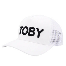 Load image into Gallery viewer, Toby 3D Embroidered White Performance Trucker Cap
